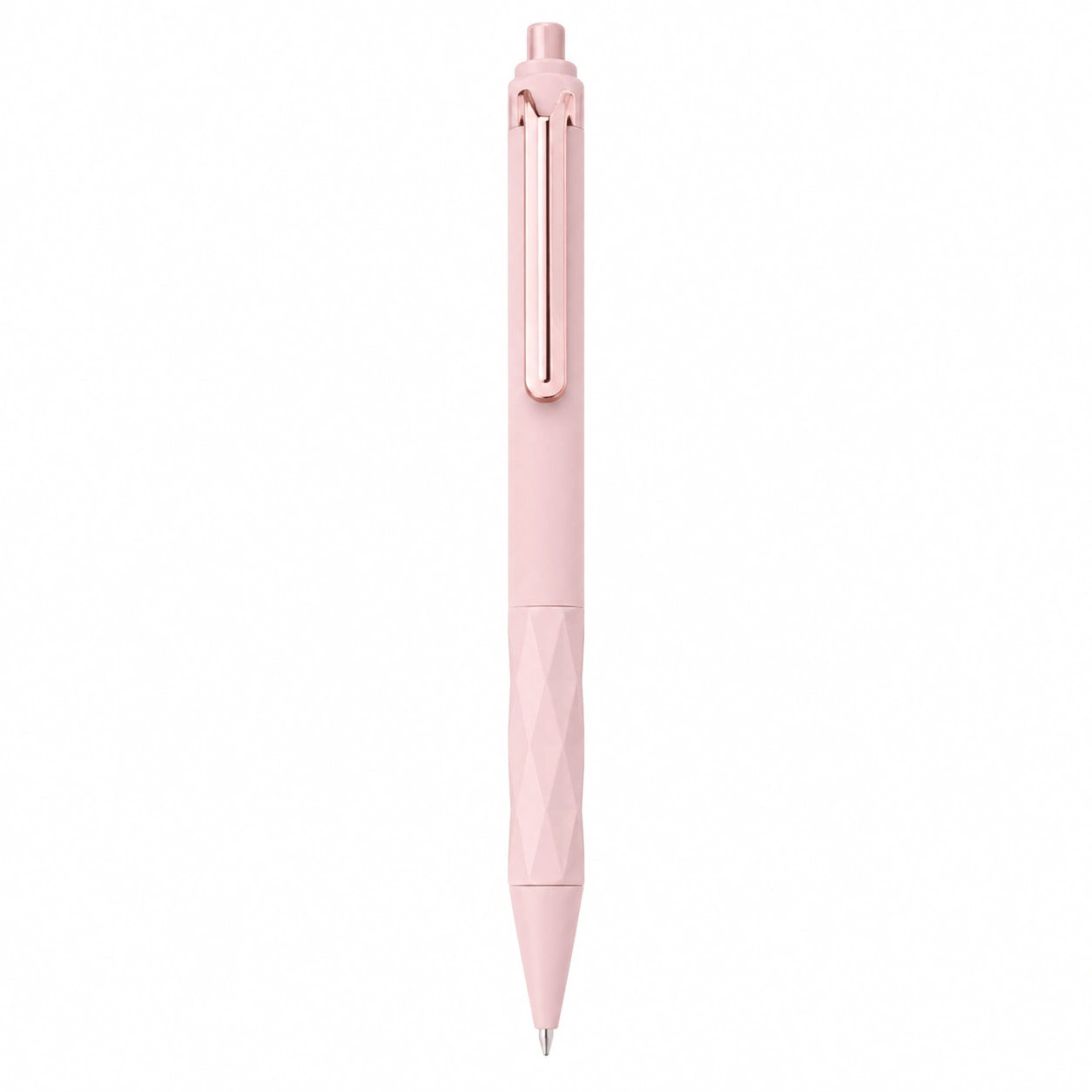 Bolígrafo retráctil rosa con agarre ergonómico y tinta duradera