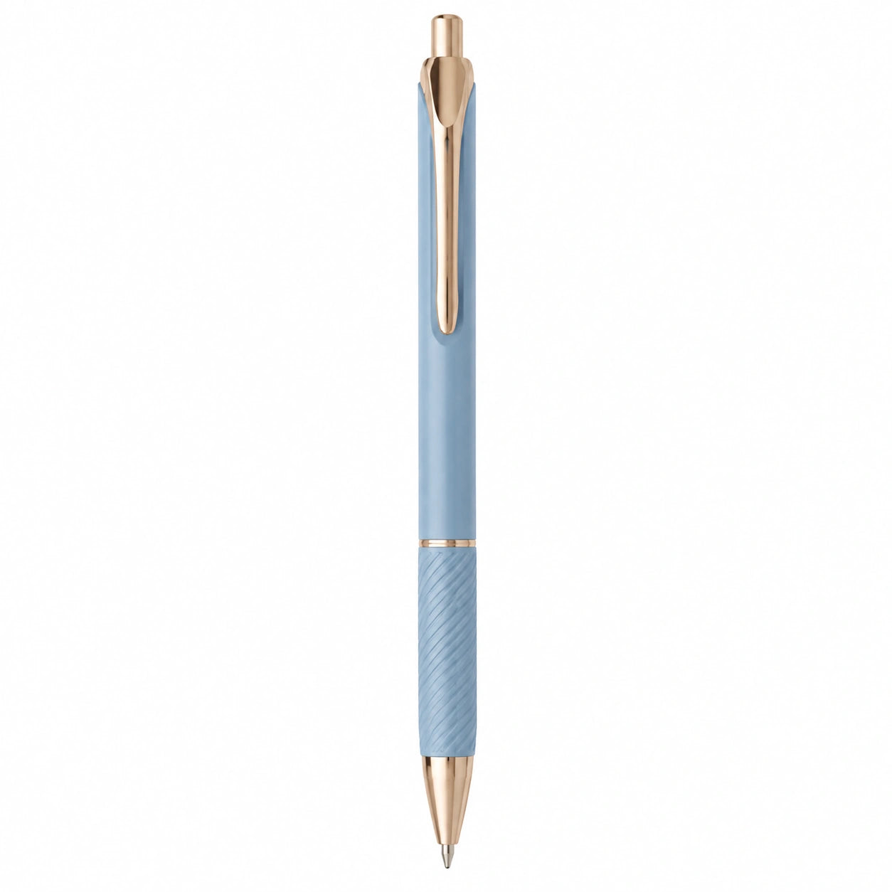 Bolígrafo de Clic Azul Claro con Detalles Dorados