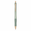 Bolígrafo retráctil verde con detalles dorados y punta fina de 0.7 mm