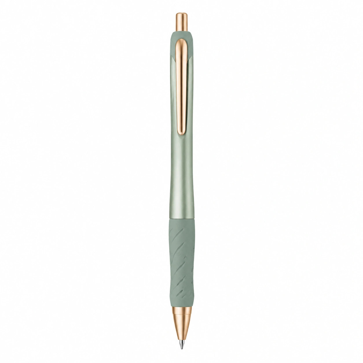 Bolígrafo retráctil verde con detalles dorados y punta fina de 0.7 mm
