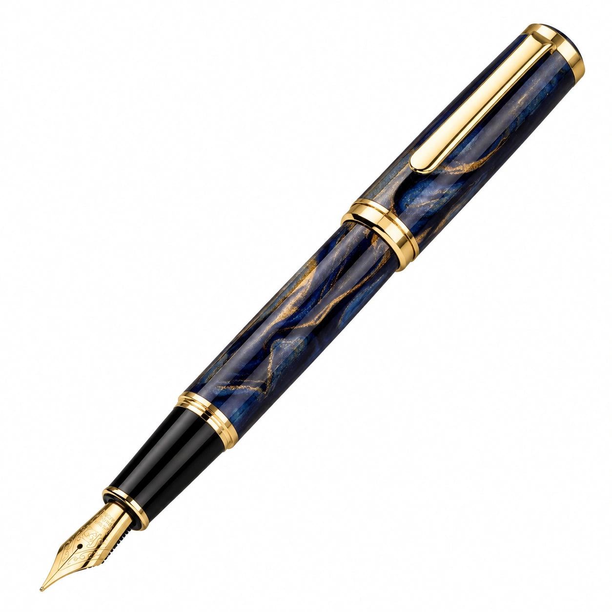 Pluma Estilográfica de Lujo Azul y Dorado