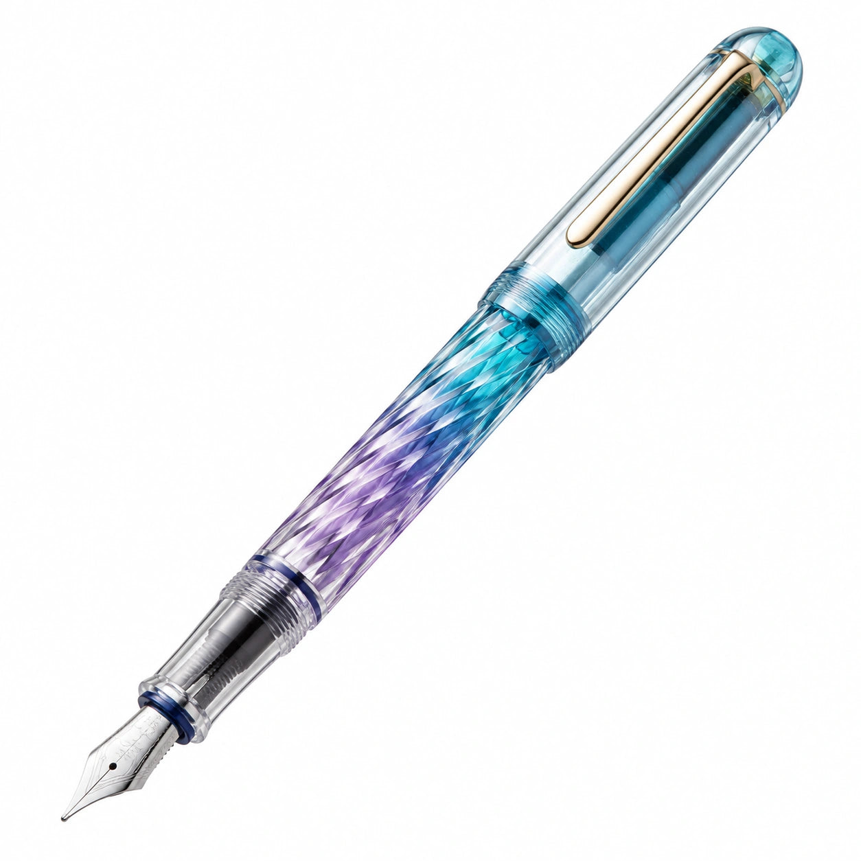 Pluma Estilográfica Transparente Azul y Violeta Punta Fina
