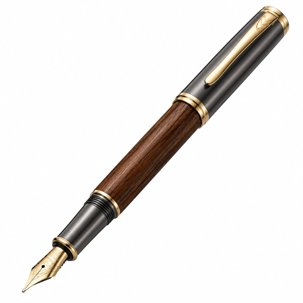 Pluma Estilográfica de Madera con Detalles en Oro